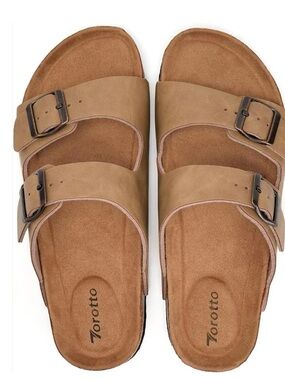 Torotto Genuine Leather Mens Slides with Cork Footbed